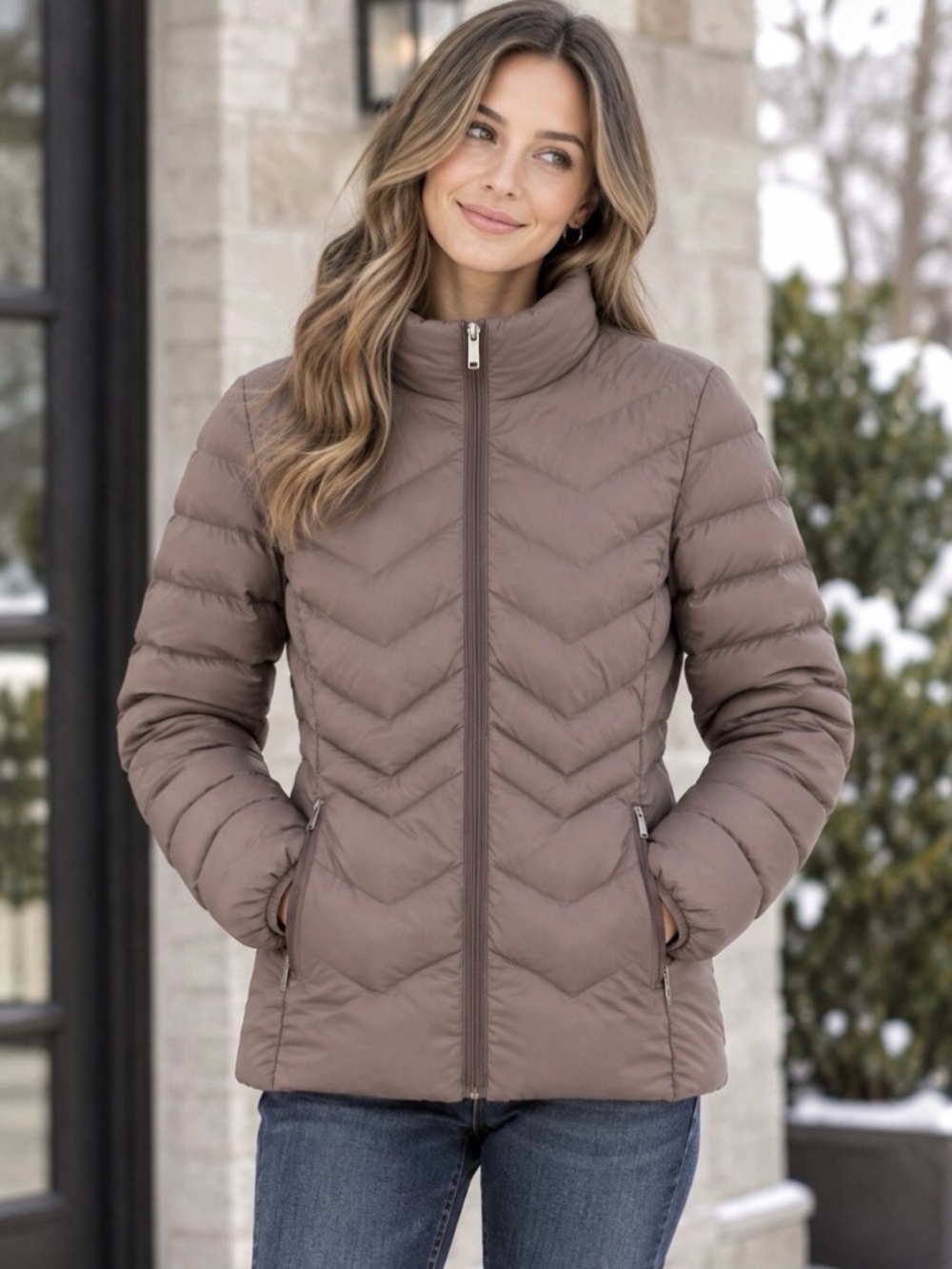 London Fog Taupe Packable Down Puffer Jacket | Size L